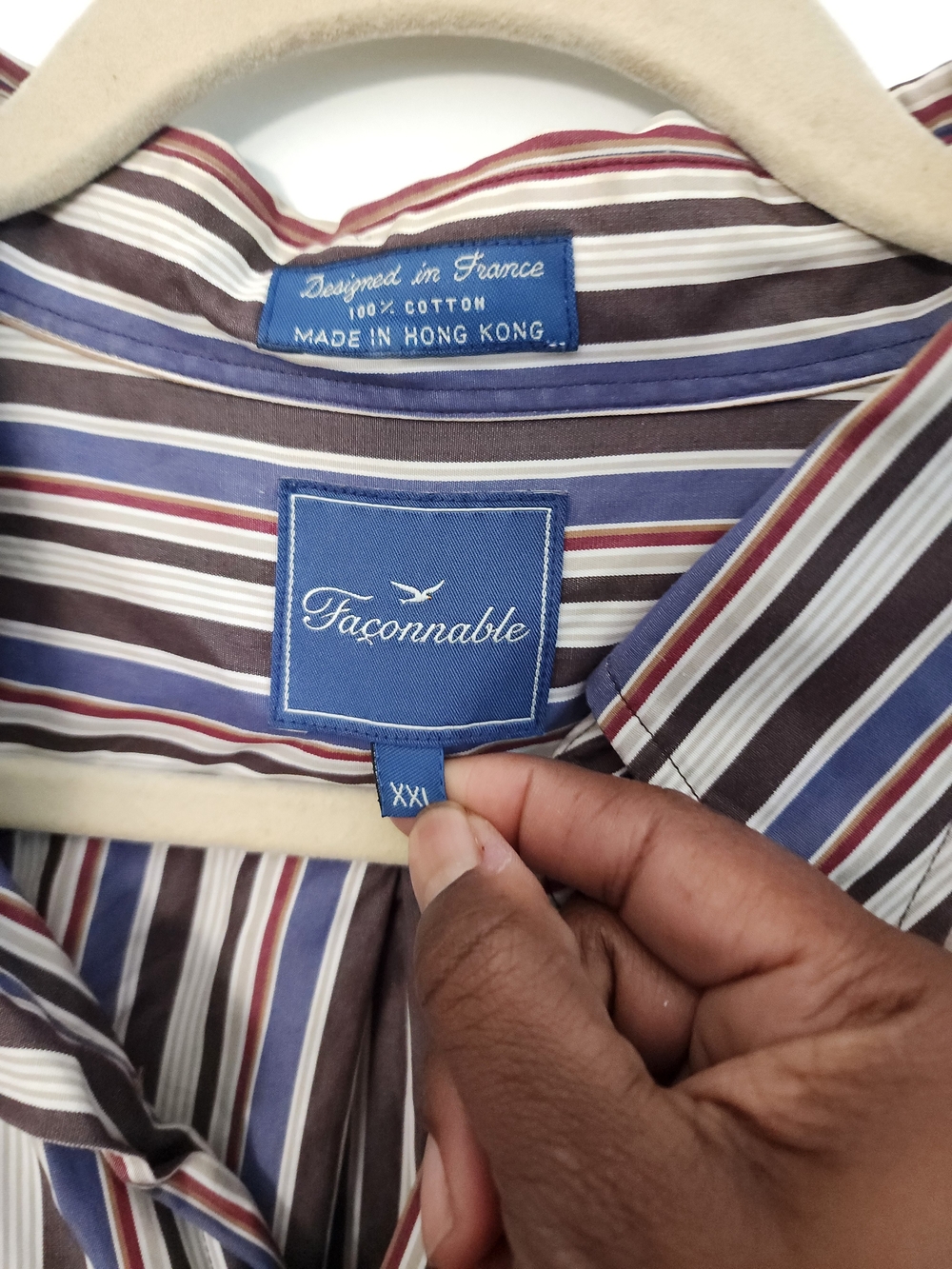 Faconnable Men's Striped Button-Down Shirt - Navy, Brown & Cream - Picture 3 of 4